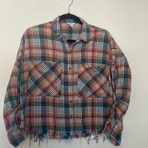 Flannel crop top with frayed bottom